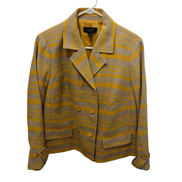 Talbots Women's Mustard and Gray Striped Blazer Size 16WP - Picture 1 of 4